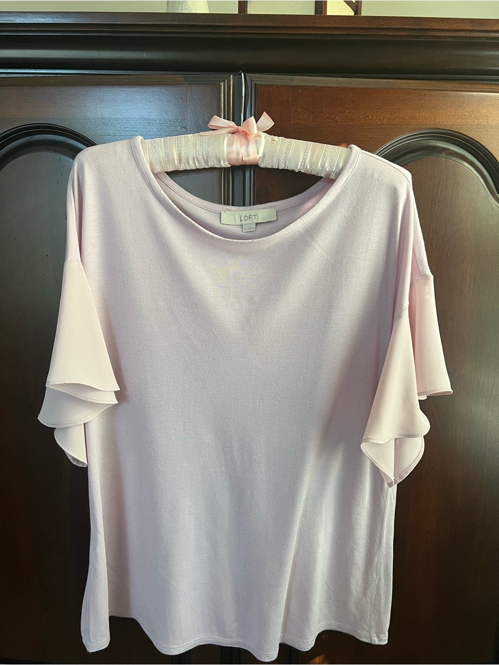 LOFT Light Pink Ruffle Sleeve Tee